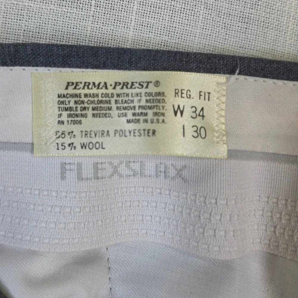 Vintage Sears Perma-Prest Flexslax Gray Wool Blend Dress Pants Mens 34x30 USA